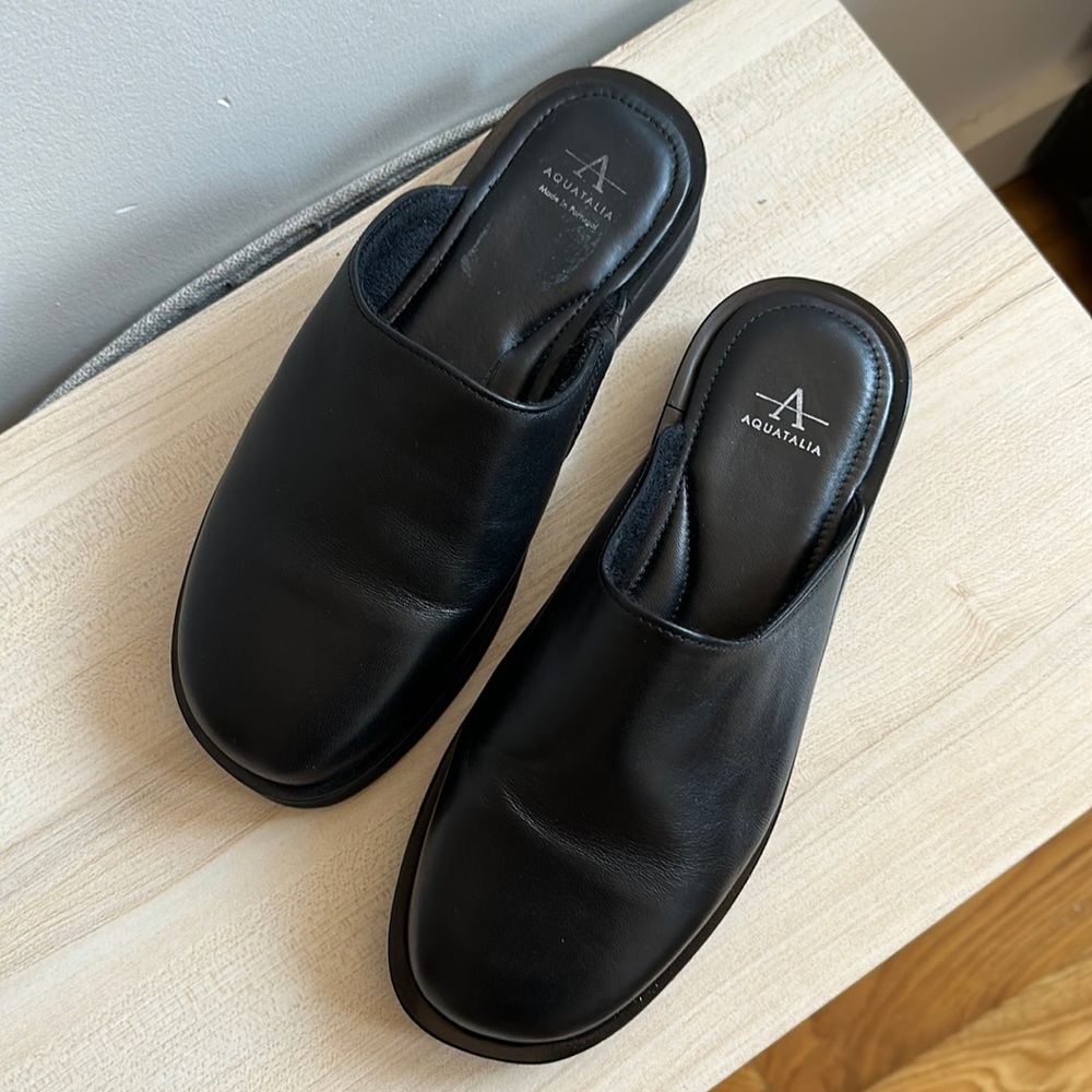 Aquatalia Black Leather Mules